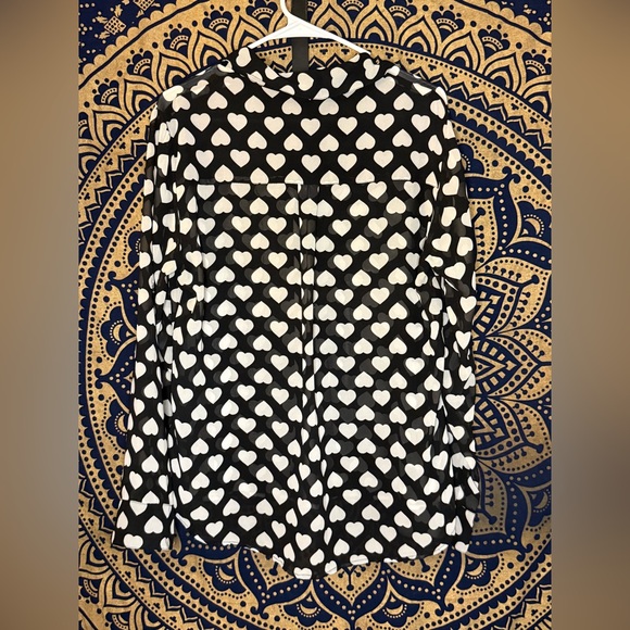 Express B&W Heart Button Down Shirt - Picture 2 of 3